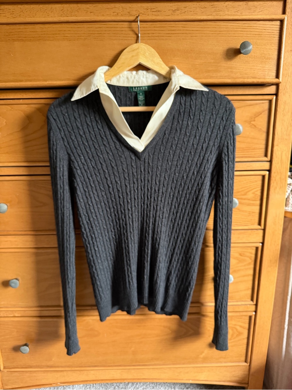Vintage Lauren Ralph Lauren Gray Silk and Cashmere Collared Sweater Womens Sz M